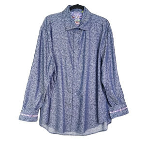 Robert Graham Button Shirt Mens 3XL Purple Tailored Fit Flip Cuff Abstract Disco